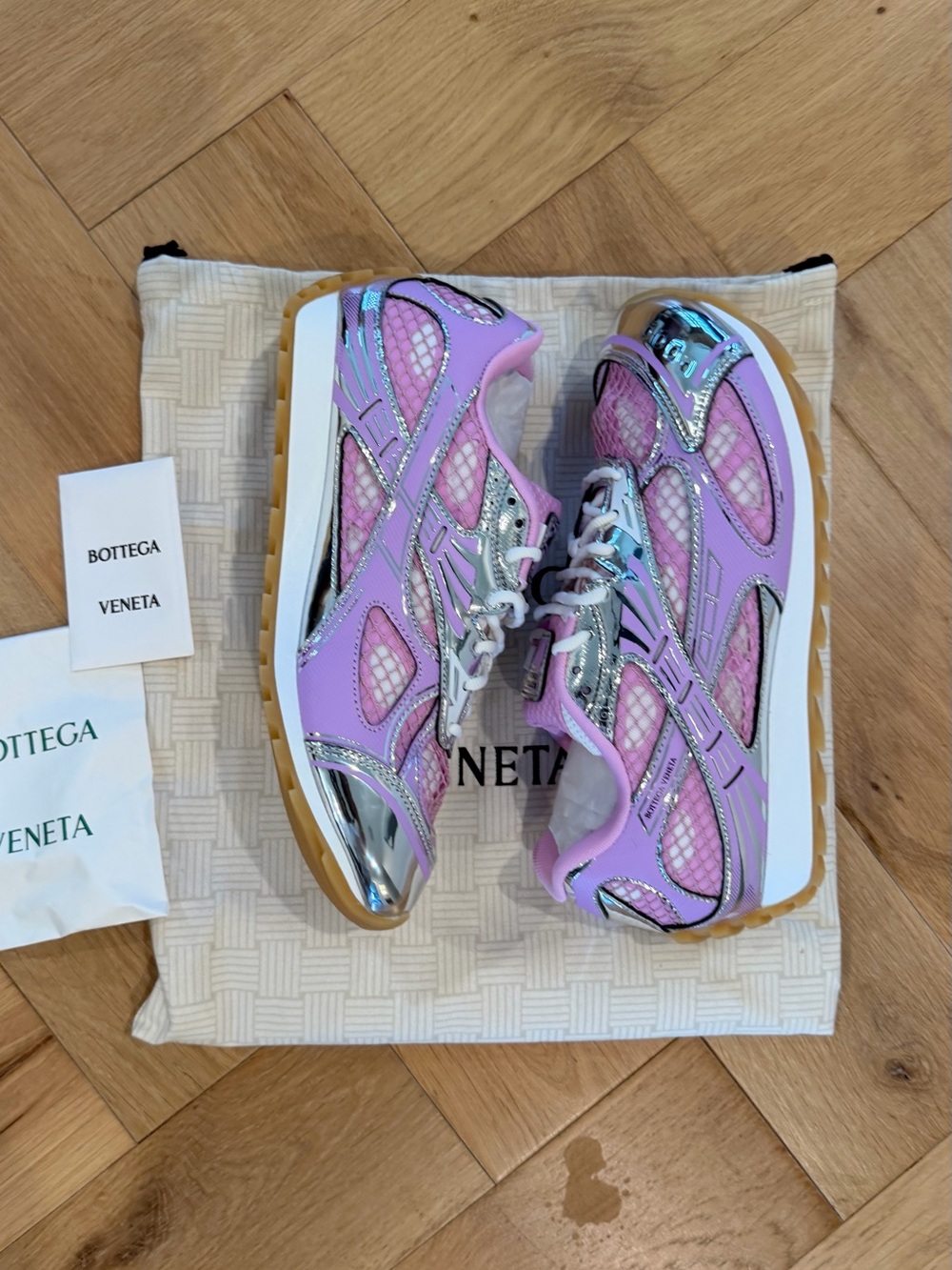Bottega Veneta pink & Silver Men's Runner Sneakers